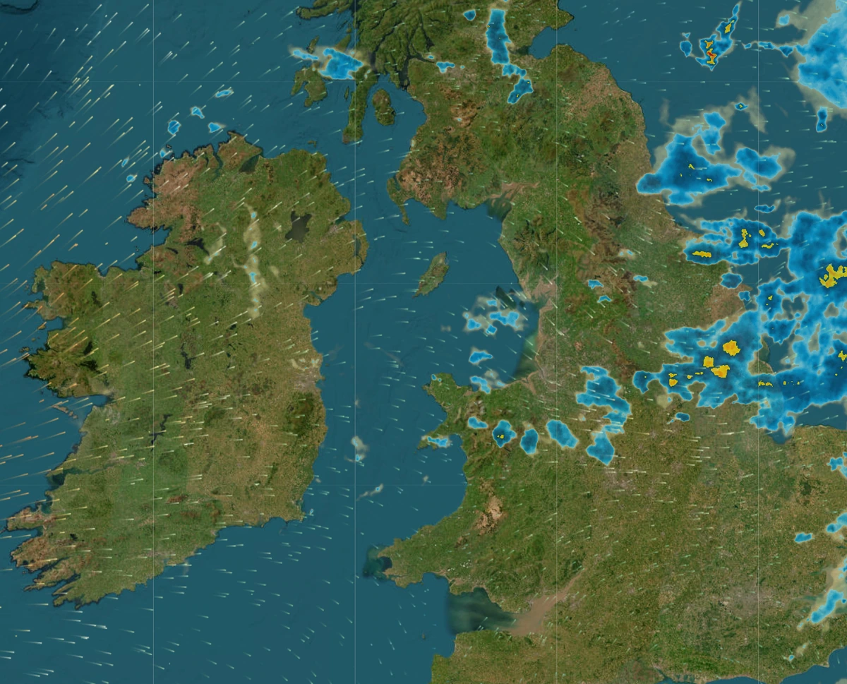 Weather radar overlaid on the map